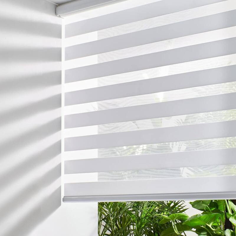 Cordless Zebra Blinds for Windows Free-Stop Roller Windows Shades - 35" W X 64" H - White