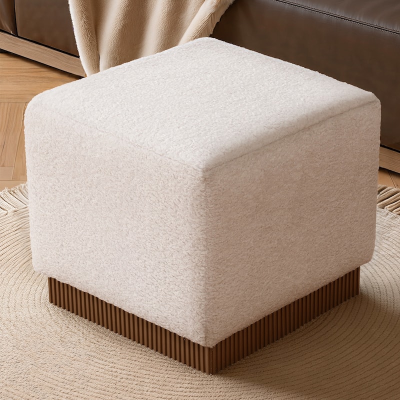 Tufted Square Ottoman Footstool Vanity Stool Sofa Side Table with Acacia Frame