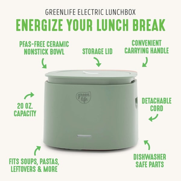 GreenLife 20oz Electric Lunch Box Food Warmer, PFAS & PFOA-Free