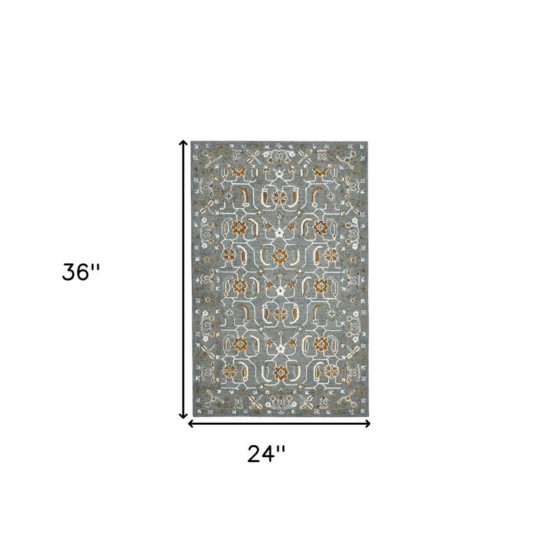 HomeRoots Floral Medallion Traditional Rectangle Area Rug - 36.00 in. x 24.00 in. x 0.40 in.
