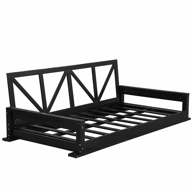 Twin Size Patio Swing Bed Modern Porch Swing Hanging Bed Frame with 16.4ft Hemp Ropes