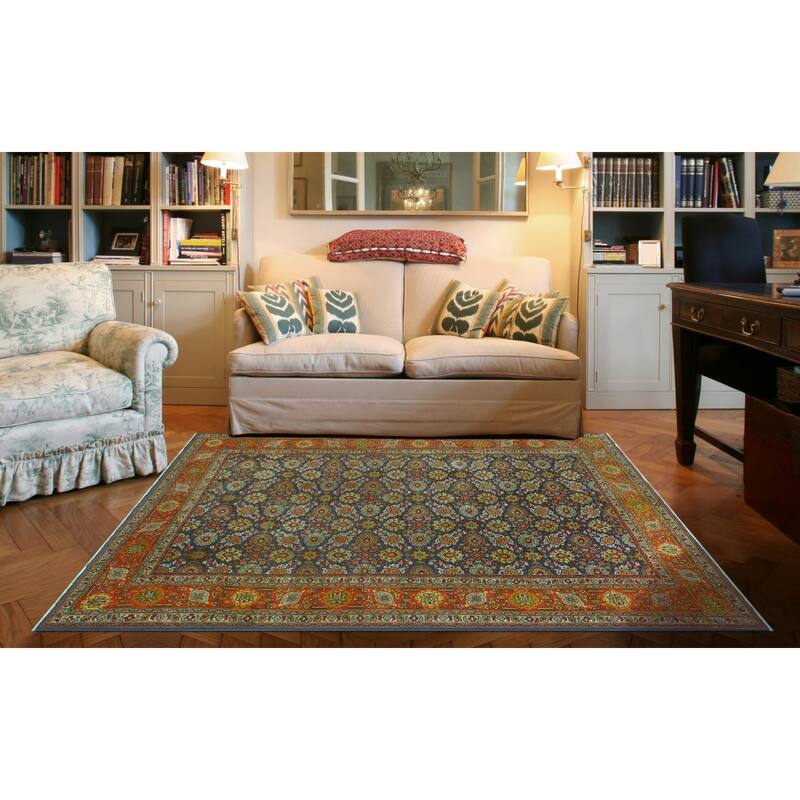 Fine Vintage Distressed Jade Navy/Orange Rug - 6'6" x 9'8"