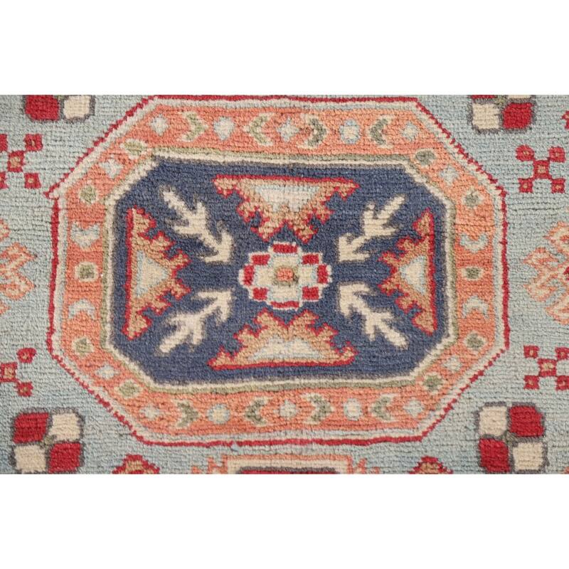 Hand Knotted Oriental 100% Wool Carpet Traditional Geometric Red Kazak Area Rug - 9' 10'' X 6' 7''