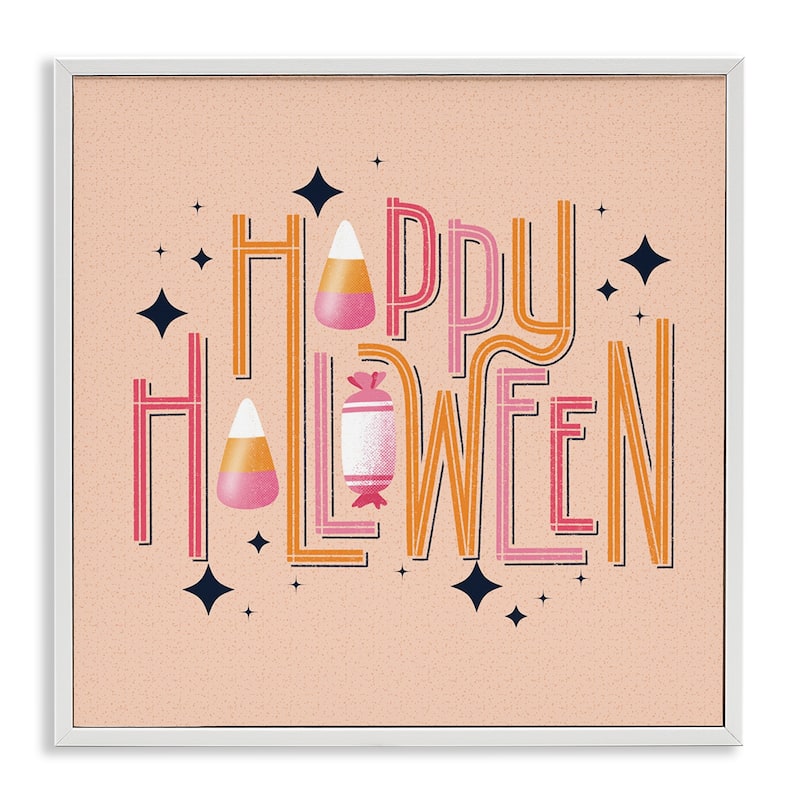 Stupell Happy Halloween with Candy Framed Giclee Art Design By Sarah Hickman - 24 x 24 - White