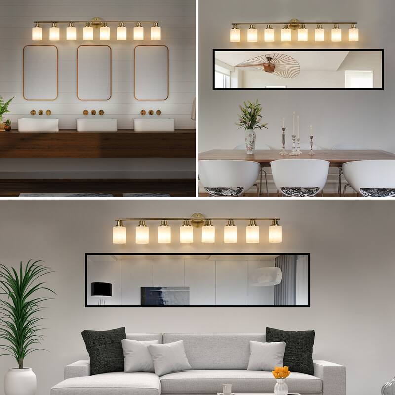 52" Modern 8-Light Vanity Wall Sconce,with Frosted Glass Shades for Bathroom or Hallway Lighting (No Bulbs)