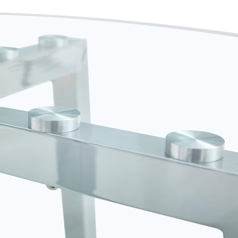 Roomfitters Round Glass Dining Table with Transparent Top and Silver Metal Legs for Kitchen Dining or Living Room