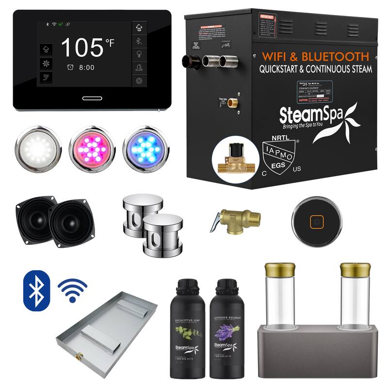 Black Series WiFi and Bluetooth 10.5kW QuickStart Steam Bath Generator Package with Dual Aroma Pump in Polished Chrome