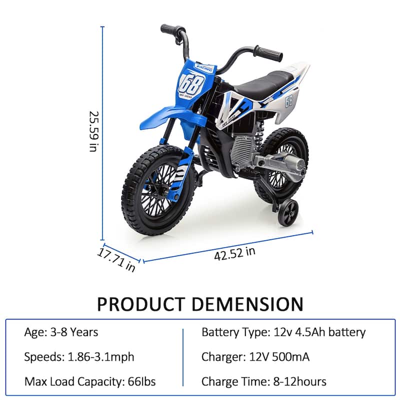 12V Kids Electric Motorcycle Dirt Bike, Battery-Powered Ride on Motorbike for Kids Best Gift