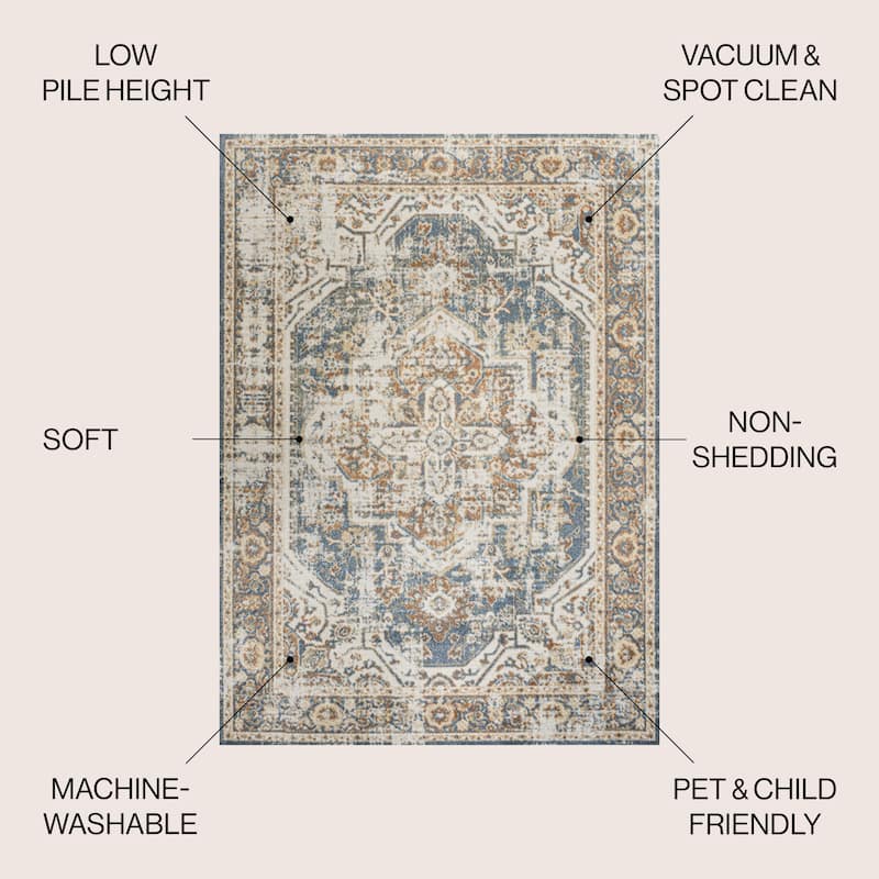 JONATHAN Y Pavel Bold Distressed Medallion Low-Pile Machine-Washable Area Rug
