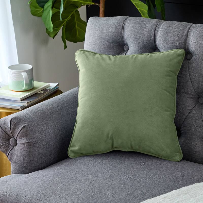 Sorra Home Solid Velvet Indoor Corded Pillow Single - 16 in H x 16 in W x 6 in D - Aloe