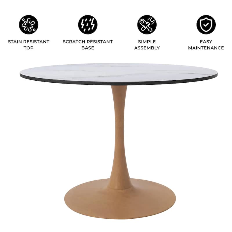 Bristol 35" Round Dining Table with MDF Top and Natural Wood Steel Pedestal Base for Modern Kitchen and Dining Room
