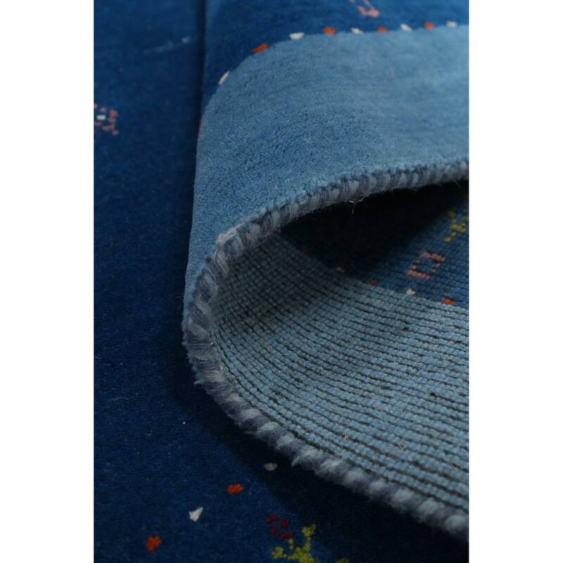 Hand Knotted Oriental 100% Wool Carpet Tribal Animal Pictorial Navy Blue & Blues Gabbeh Area Rug - 5' 9'' X 4' 2''