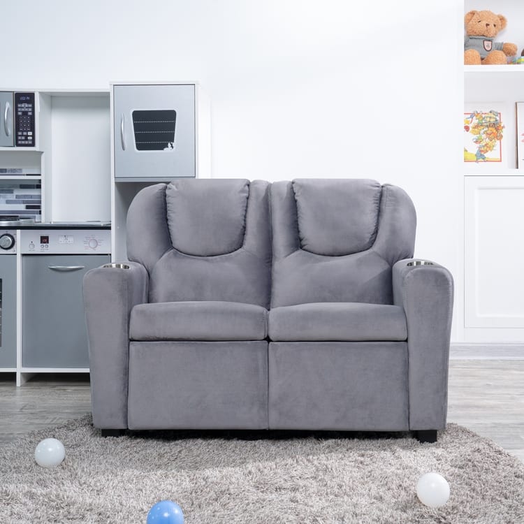 Kids Push Back Loveseat Recliner with Cup Holders, Adjustable Footrest & Headrest, Two Seat Recliner Sofa for Boys and Girls