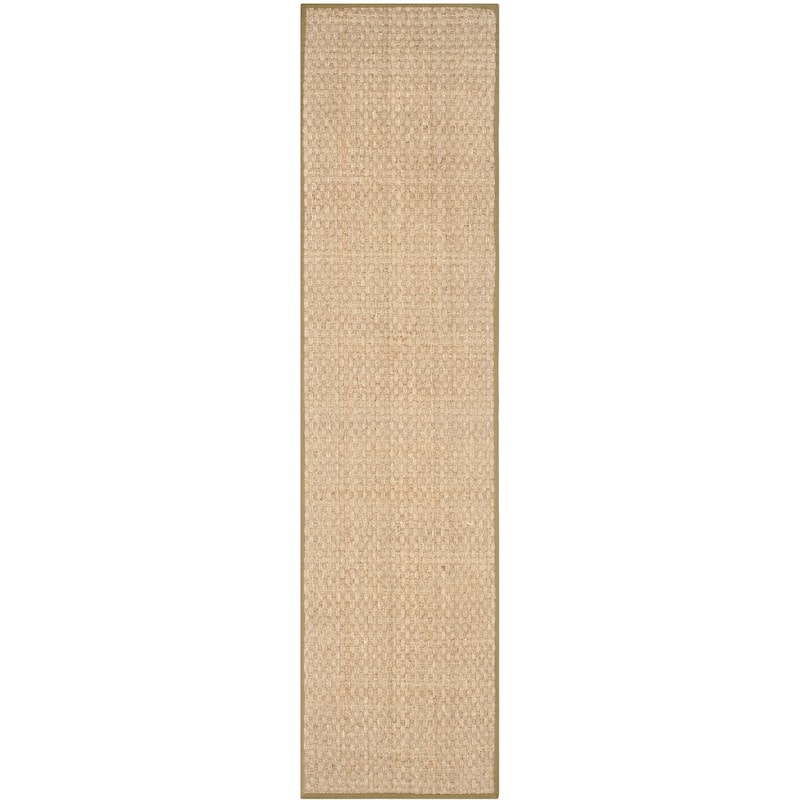 SAFAVIEH Natural Fiber Zymryd Basketweave Seagrass Rug - 2'6" x 10' Runner - Natural/Olive