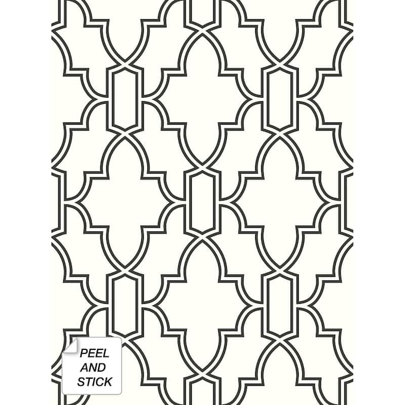 NextWall Black and White Tile Trellis Peel and Stick Wallpaper - 20.5 in. W x 18 ft. L - 20.5 in. W x 18 ft. L - Black & White