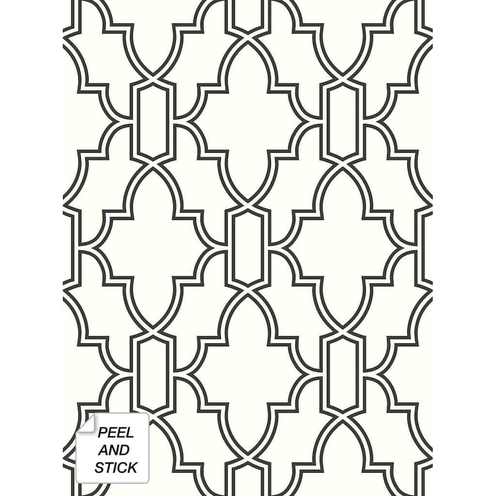 NextWall Black and White Tile Trellis Peel and Stick Wallpaper - 20.5 in. W x 18 ft. L