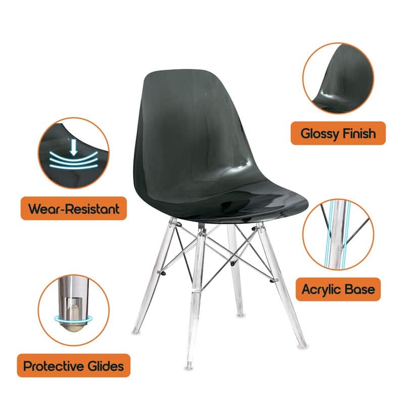 Dover Modern Acrylic Accent Side Chair with Eiffel-Style Legs for Dining Room, Kitchen, Office, or Indoor/Outdoor Seating