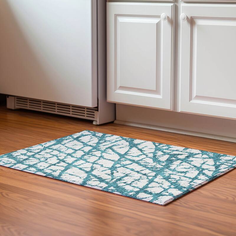 Premium Washable Super Soft Modern Crackle Mayfield Rug - Teal - 1'8" x 2'6"