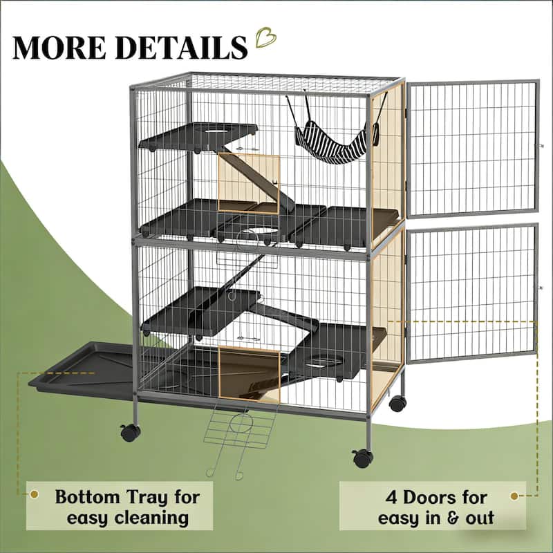 Pet Habitat,Pet House,Rolling Small Animal Cage is designed for convenient cleaning - Black