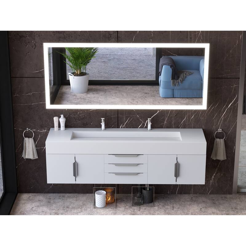 Nile 72" Wall Mounted Bathroom Vanity Set w/ White Top
