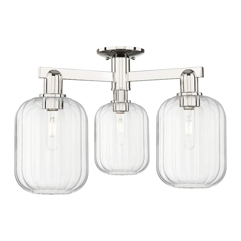 Innovations Lighting 716-3F-14-24 Preston Semi-Flush Cylinder Preston - Polished Nickel / Clear