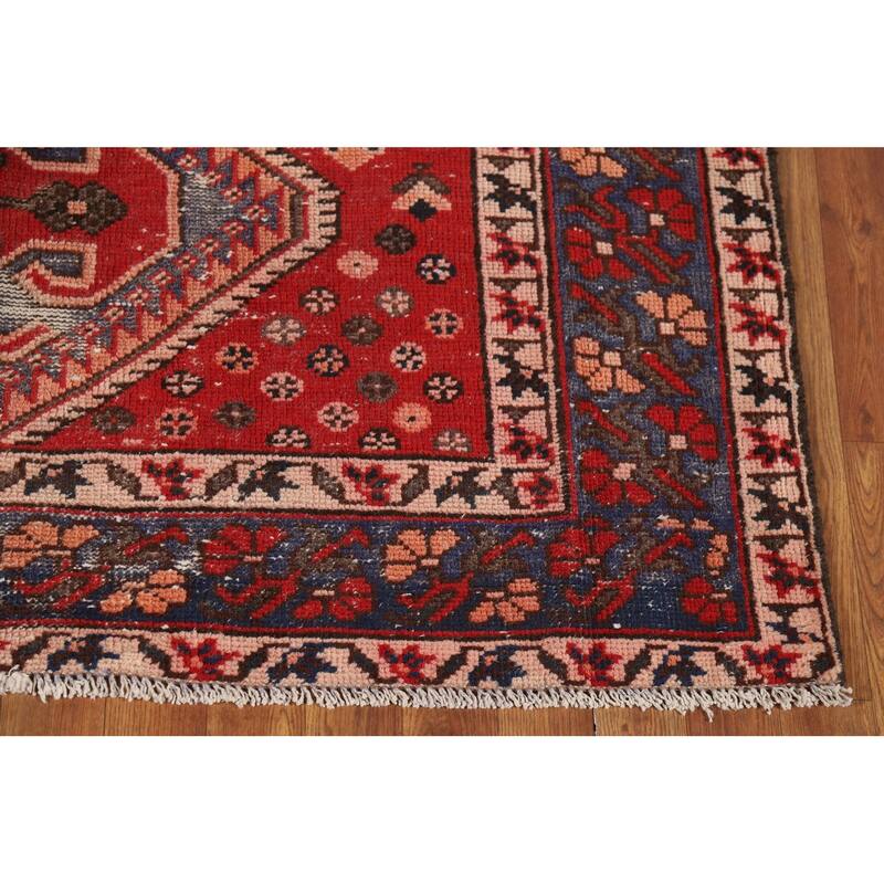 Distressed Bakhtiari Persian Vintage Rug Handmade Red Wool Carpet - 4'10"x 9'10"