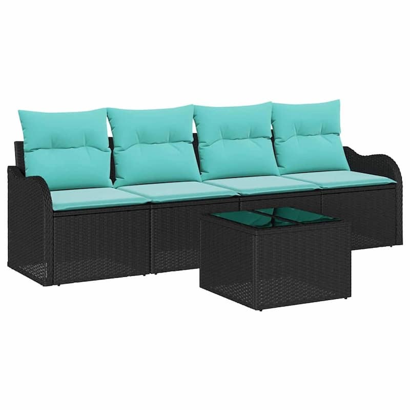 vidaXL 5 Garden Sofa Set with Cushions Black/Brown/Grey Poly Rattan - 90.9 x 24.4 x 27.2