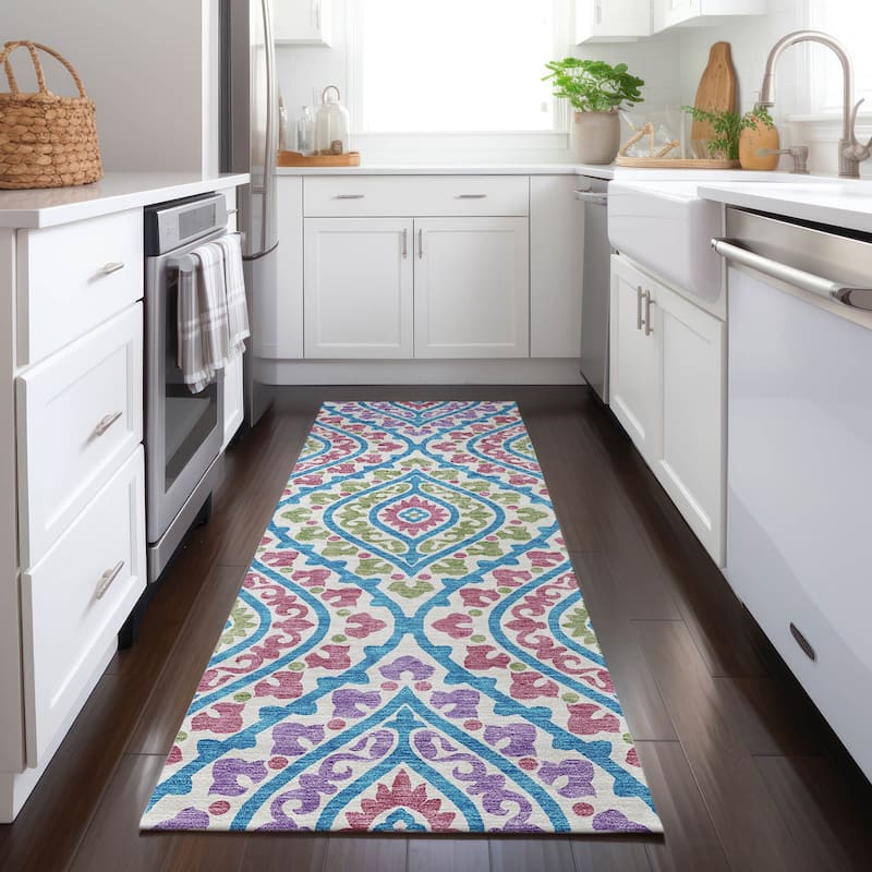 Machine Washable Indoor/ Outdoor Chantille Ttransitional Medallion Rug