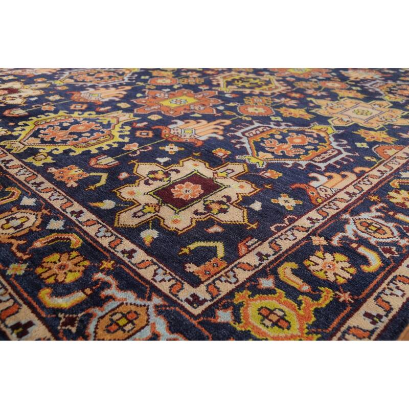 All-Over Blue Geometric Oushak Oriental Area Rug Handmade Wool Carpet - 7'10"x 10'4"