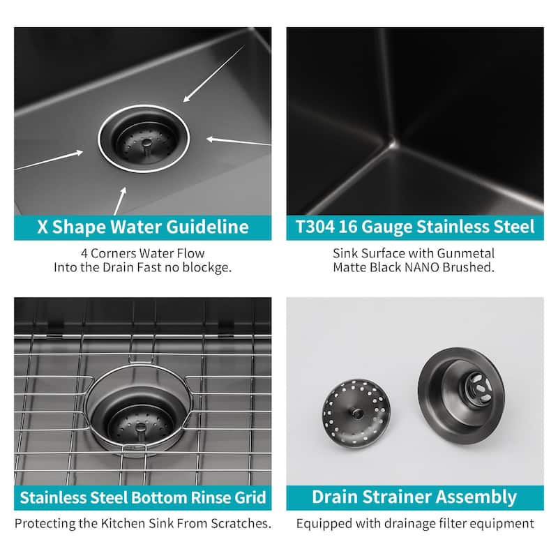 30/32 In. Undermount Single Bowl 16 Gauge Brushed Nickel Bowl Stainless Steel Kitchen Sink Basin