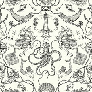Shop York Wallcoverings Ho336 Deep Sea 56 Sq Ft Toile Pre Pasted