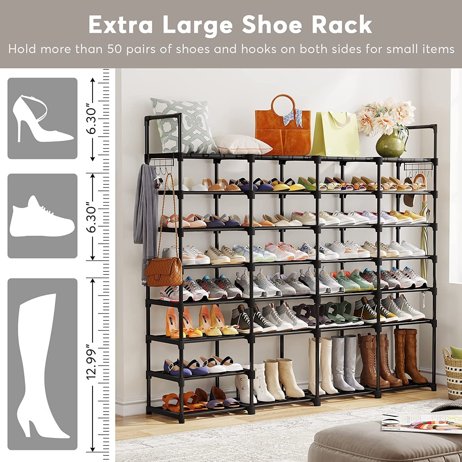 10 Tiers Shoe Rack, Large Capacity Shoe Organizer, Shoe Shelf for 50 Pair,  Metal Shoe Rack, Tall Shoe Shelf - 10-tier - Bed Bath & Beyond - 36288713