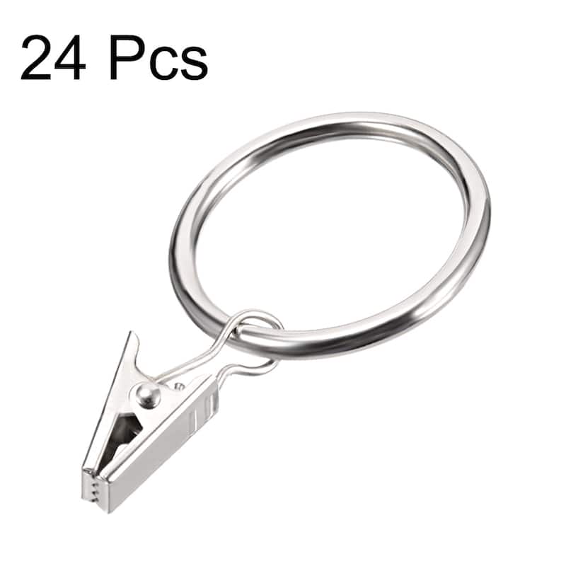 Curtain Clip Rings w Hooks 1.25" Inner Dia 3.5mm Thick Drapery Ring 24Pcs - Silver Tone