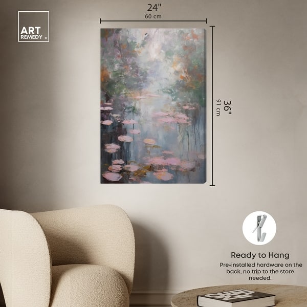 dimension image slide 4 of 6, Art Remedy Pink Impressionisty Lilypads Gallery Wrapped Impressionism 1 Piece Canvas Wall Art