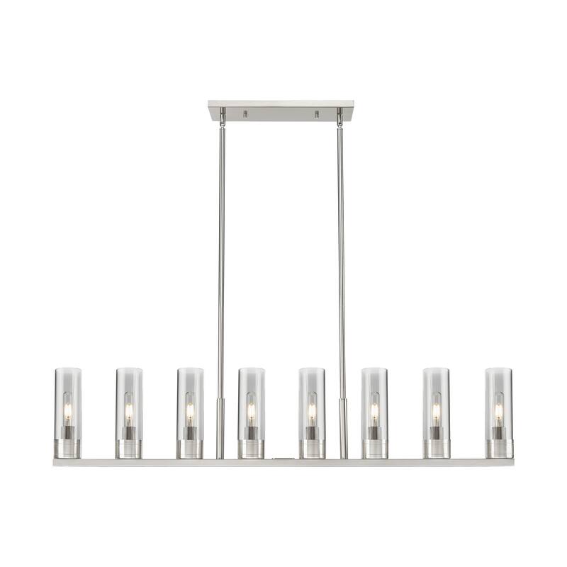 Innovations Lighting Downtown Urban - Boreas - 6 Light 48" Stem Hung Island Light with 8" Shades - Satin Nickel/Light Smoke