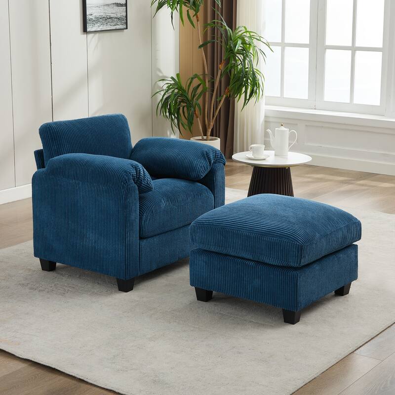 Multi-Seater Corduroy Sectional Sofa, Modular Settee, Included Removable Ottomans