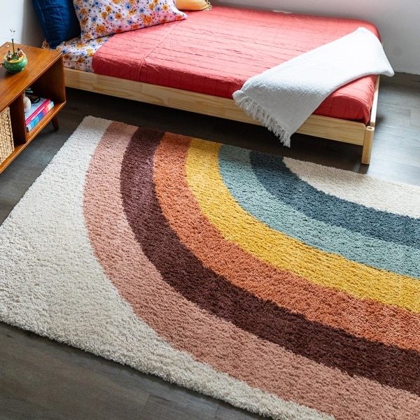 Mod-Tod Amelia Rainbow Print Shag Kids Area Rug - Bed Bath