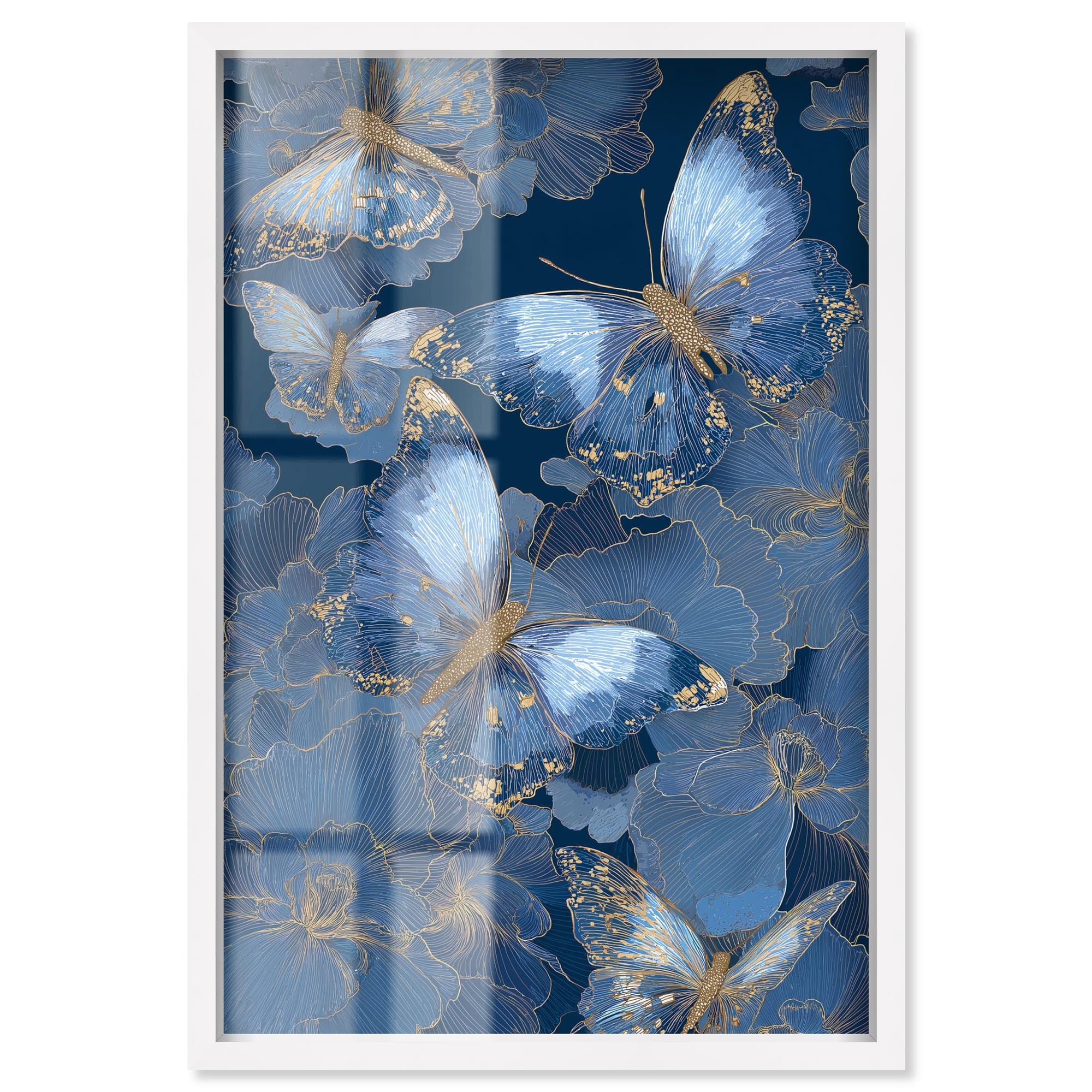 Golden Wings II Blue Wall Decor Shadowbox Print by Art Remedy
