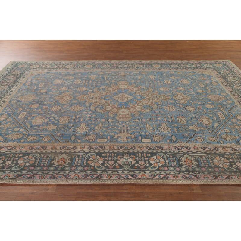 Over Dyed Blue Tabriz Persian Vintage Rug Hand-Knotted Wool Carpet - 8'0"x 10'11"
