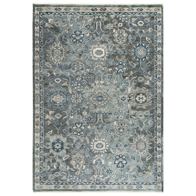 Alora Decor Mila Grey Floral Oriental Hand-tufted Wool Blend Rug - 9' x 12'