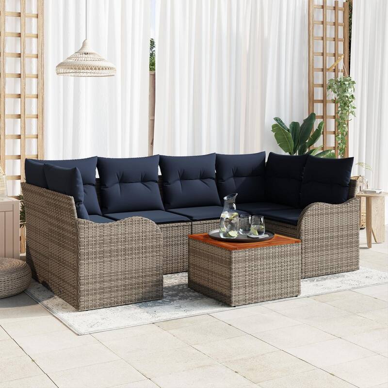 vidaXL 7 Piece Garden Sofa Set with Cushions - 92.1×48.2×27.2