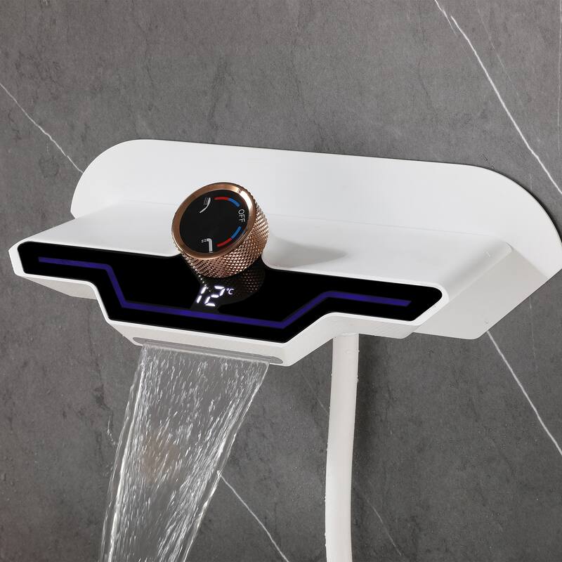 Wall-mounted Brass LED Digital Display Bathroom Faucets With Handheld Shower