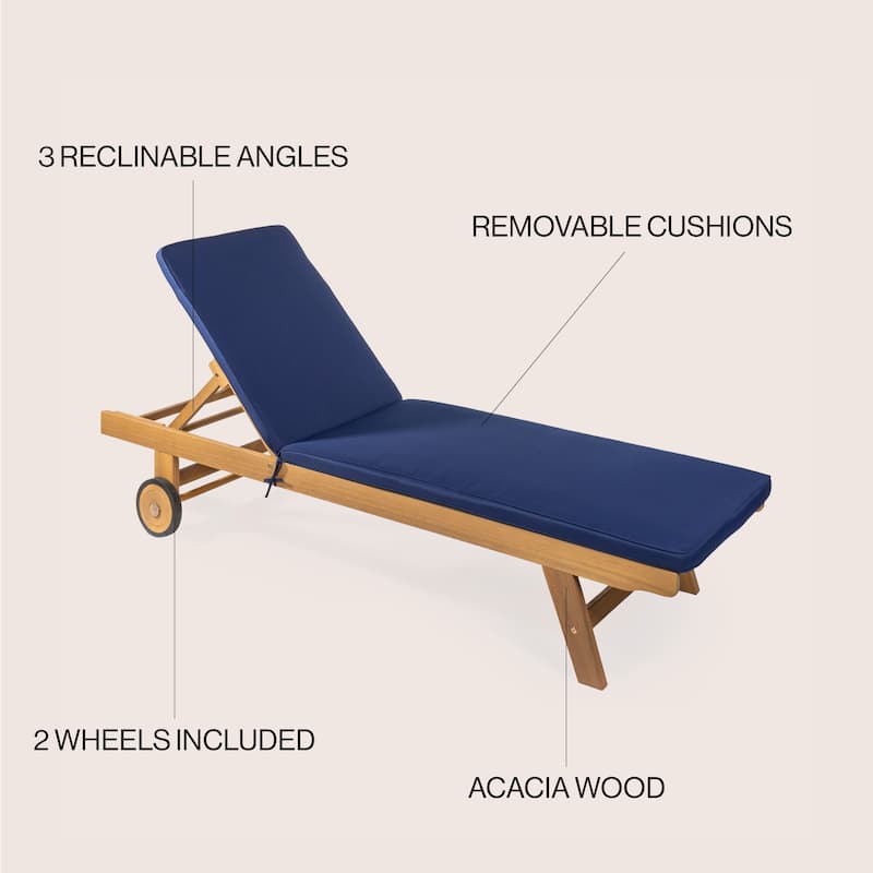 Adjustable Outdoor Chaise Lounge w/ Cushion & Wheels - JONATHAN Y