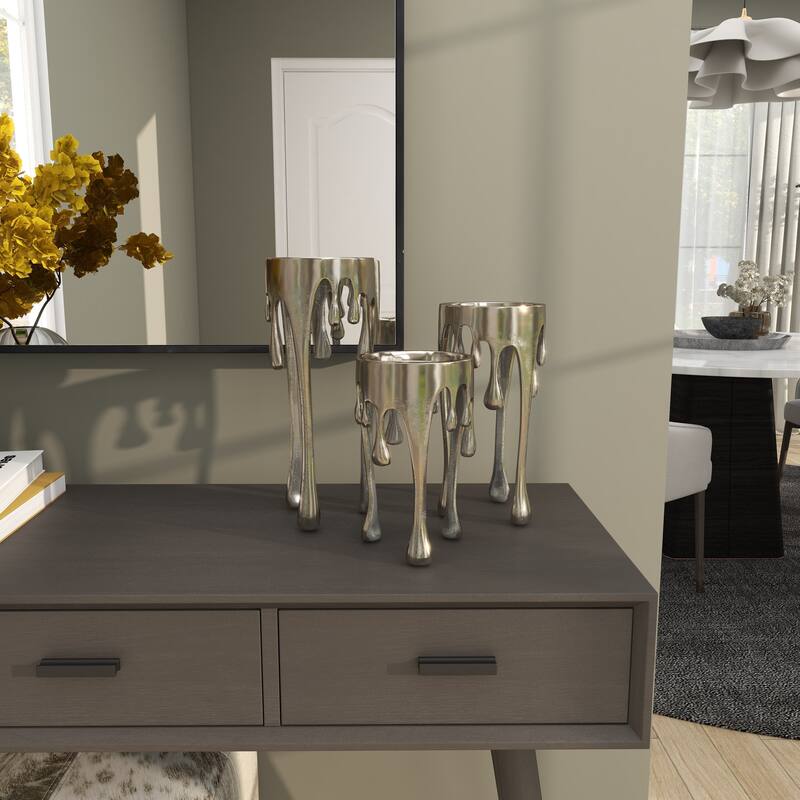 CosmoLiving by Cosmopolitan Silver, Gold or Black Aluminum Abstract Pillar Drip Candle Holder (Set of 3)