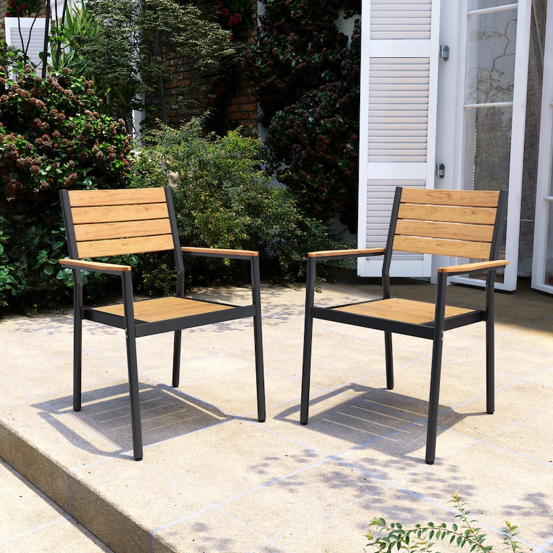 VredHom Outdoor Aluminum Stackable Dining Chairs with Armrest - Brown