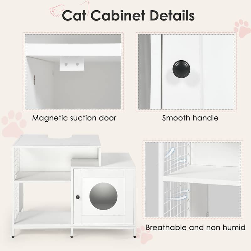 Cat Litter Box Enclosure for Bathroom, Hidden Litter Pet Washroom with Divider, Indoor Cat House for Large Cats, White