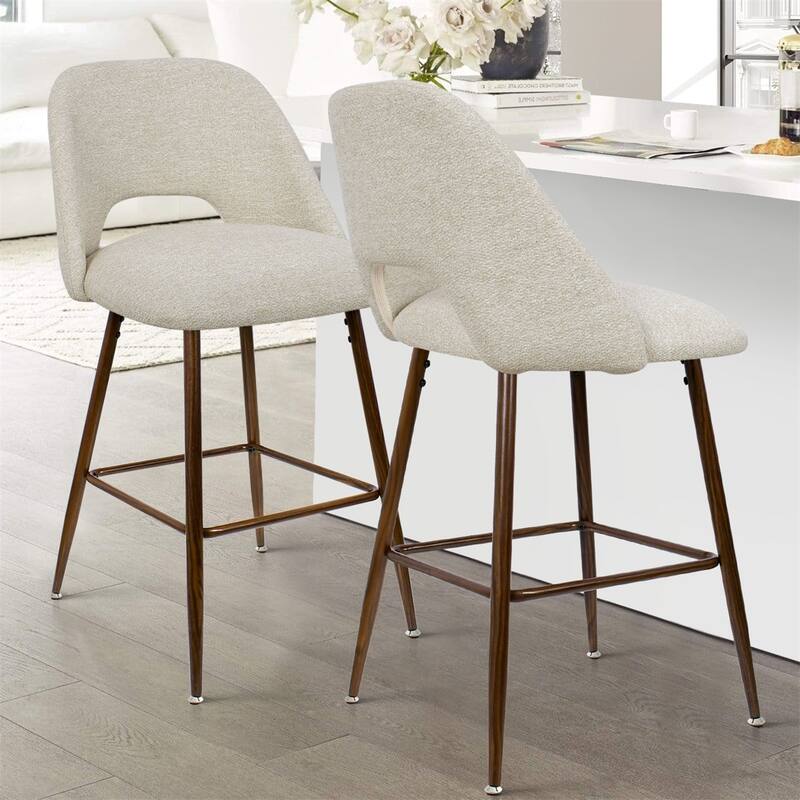 Upholstered Modern Bar Stool Walnut Leg (Set of 2) - Beige