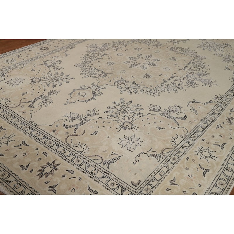 Medallion Tabriz Persian Rug Floral Hand-Knotted Wool Carpet - 9'8"x 13'2"