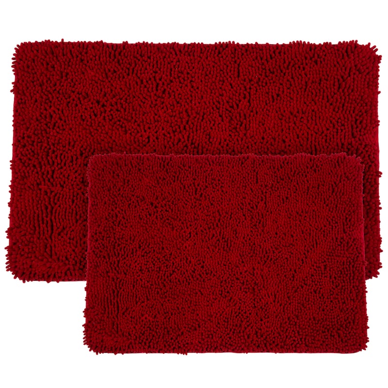 Bathroom Rugs - 2-Piece Memory Foam Bathroom Set with Chenille Shag Top and Non-Slip Base by Windsor Home