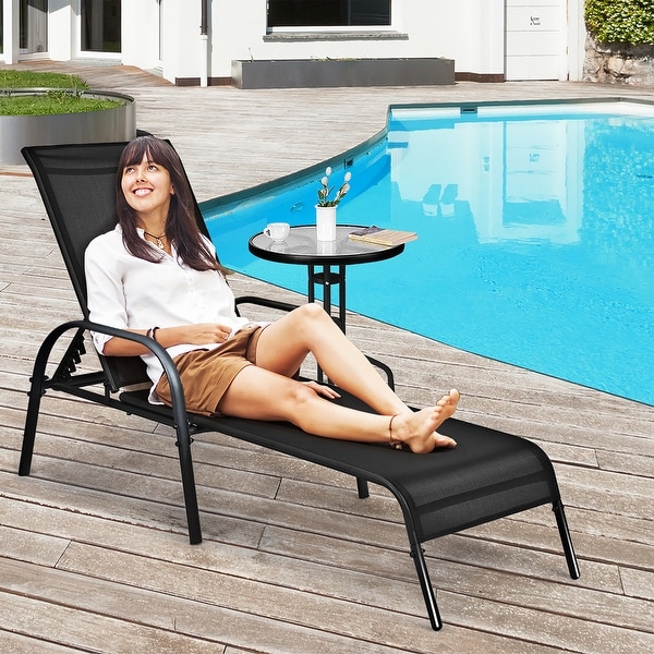 Costway outdoor patio chaise hot sale lounge chair sling lounge recliner